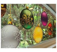 Set of 8 x 6" Ornament 'Hanging' Christmas Window Cling Decals with 38" 'Strings'. Reusable Non Adhesive Vinyl Holiday Decor Decoration for Windows and Glass. Made in America.
