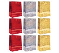 Set of 9 Assorted Red, Silver & Gold Holographic Wine Bottle Gift Bags With Durable Rope Handles - Perfect for Christmas, Weddings & Birthdays