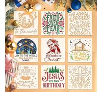 Set of 9 Christian Christmas Stencils 20 x 20 cm Reusable Painting Stencils with Religious Motifs such as Birth of Christ Cross Jesus and Sayings for DIY Decoration on Wooden Cards Fabric and Wall
