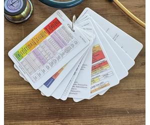 Set of 9 Healthcare, Medical, Nursing Educational Reference Cards. Durable, Wipe Clean Reference Cards for Nurses, Paramedics, Doctors and Students. Designed by Professionals. Double Side 10x7cm.