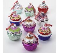 Set of 9 Large Painted Glass Cupcake Christmas Tree Decorations in Pastel and Bright Colours Approx 6cm Cup Cake by Heaven Sends