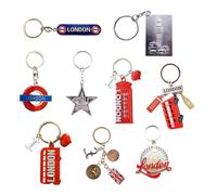 Set of 9 London Souvenir Metal Key Rings - UK Icons Keychain Pack - Big Ben, Red Bus, Phone Box, Black Cab, Tower Bridge & More - Travel Gifts for Tourists & Collectors