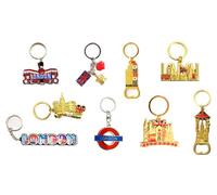 Set of 9 London Souvenir Metal Key Rings - UK Icons Keychain Pack - Big Ben, Red Bus, Phone Box, Tower Bridge & More - Travel Gifts for Tourists & Collectors