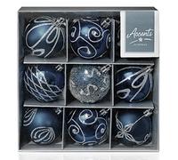 Set of 9 Midnight Blue Christmas tree baubles, Plastic, 6cm by Premier