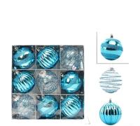 Set of 9 Plastic Christmas Ball Ornaments 8cm Diameter Featuring Hand Painted Patterns for Festive Holiday Use (Lake Blue)