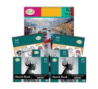 Set of A2 + 2X A4 (40 Sheets) + 3X A5 (60 Sheets) Spiral Bound Artist Drawing Book, Durable Acid Free Sketch Paper, for Beginners & Experts.