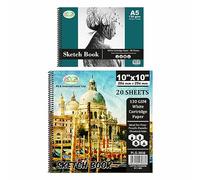 Set of A5 + 10" x 10" Artist’s Sketch Pad Spiral Bound, Hardback Drawing Pads White Drawing Artist 130GSM Paper Sketch Book for Toddlers, Professionals, Drawing and Sketching (A5 + 10" x 10")