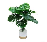 Set Of Artificial Tropical Plants, 2 Pieces With White Flower Pots For Home And Office Decoration, Realistic Peace Lily And Monstera Leaves, No Watering Needed