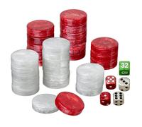 Set of Backgammon Pieces / Checkers, 28mm, Red / White, Plastic (UK)