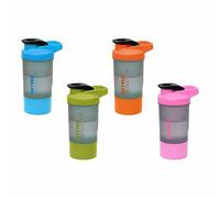 Set of Blue, Green, Pink and Orange - Nitro Plastic Protein Shaker Bottle On The Go Rust-Free Steel Spring Ball Flip Cap BPA Free Detachable Storage Cup Spill Proof Gym Supplements Measurable - 600 ml