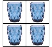 Set of Blue Vintage Luxury Diamond Glass Tumbler Drinking Glass Gift Idea Elvida Interiors Blue 4 Pack