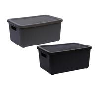 Set of Bottle Grey and Black - 14L Litre Large Plastic Storage Basket with Lid & Handle, Nestable/Stackable, Rib Design Multiuse Storage Bin, Baby Utility Basket Box for Kitchen, Bathroom, Office