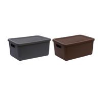 Set of, Bottle Grey and Brown - 7L Small Plastic Storage Box with Lid and Handle 28cm X 20cm X 14cm Rectangular Rib Design Storage Container BPA Free Stackable Utility Box Suitable for Everyday Needs