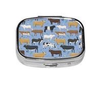 Set of Bulls and Cows Farm Animal Cattle Mammal,Meta Pill Box 2 Compartment Medicine Case,Portable Organizer,Rectangle Meta Portable Organizer Pill Box 2517 Compartment Medicine Case