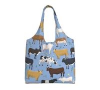 Set Of Bulls And Cows Farm Animal Cattle Mammal,Reusable Tote Bags Grocery Bags Large Capacity Canvas Shopping Shoulder bag