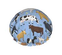Set Of Bulls And Cows Farm Animal Waterproof Shower Cap,Elastic Bathing Hair Cap Environmental Protection Hair Bath Caps, Double WaterproofBathing Shower Hat