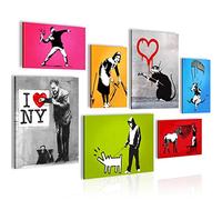 Set of Canvas - Completely Ready to Hang - Pictures for Wall - Banksy Collage - 2 Pieces - Living Room Office N022671a