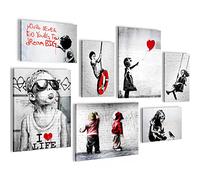 Set of Canvas - Completely Ready to Hang - Pictures for Wall - Banksy Collage - 2 Pieces - Living Room Office N003171a