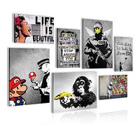 Set of Canvas - Completely Ready to Hang - Pictures for Wall - Banksy Collage - 2 Pieces - Living Room Office N013571a