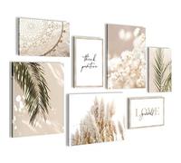 Set of Canvas - Completely Ready to Hang - Pictures for Wall - Boho Pampasgras - 7 Pieces - Living Room Bedroom N005871a
