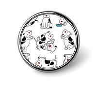 Set of Cartoon Cow Dogs Do Different Actions on White Round Badge Smooth Surface Lapel Tie Pin, Lightweight Badge for Women Men Office Worker Nurse Teacher Student Shirts Backpack