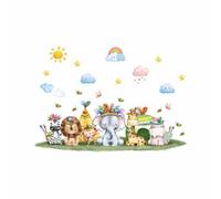 Set Of Cartoon Safari Animal Wall Stickers: Cute Elephant, Zebra, Giraffe, Indian-Style Butterfly