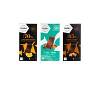 Set of chocolate tablets Galler Dark Orange x Noir Eclats De Caramel x Milk Almonds, 3 x 80 g
