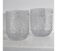 Set of Clear Luxury Floral Embossed Glass Rock Tumblers Gift Idea Elvida Interiors Clear 4 Pack