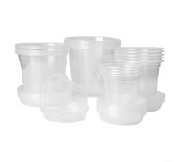 Set of clear nursery pots with drainage holes and saucers, designed to promote proper drainage and reduce risk of root rot