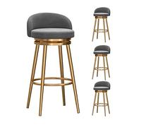 Set of Counter with Back and Farmhouse Kitchen Breakfast Bar Stools, 360° Swivel, Velvet Upholstered Seat, Gold Metal Legs, Height 65cm, Black (4pcs Grey)