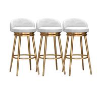 Set of Counter with Back and Farmhouse Kitchen Breakfast Bar Stools, 360° Swivel, Velvet Upholstered Seat, Gold Metal Legs, Height 65cm, Black (3pcs White)