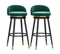 Set of Counter with Back, Farmhouse Kitchen Breakfast Bar Stools, 360° Swivel, Velvet Upholstered Seat, Black Metal Legs, Height 75cm, (2pcs Green)