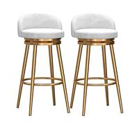 Set of Counter with Back, Farmhouse Kitchen Breakfast Bar Stools, 360° Swivel, Velvet Upholstered Seat, Gold Metal Legs, Height 75cm, Grey (2pcs White)