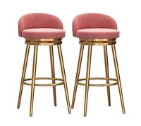 Set of Counter with Back, Farmhouse Kitchen Breakfast Bar Stools, 360° Swivel, Velvet Upholstered Seat, Gold Metal Legs, Height 75cm, Grey (2pcs Pink)