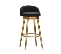 Set of Counter with Back, Farmhouse Kitchen Breakfast Bar Stools, 360° Swivel, Velvet Upholstered Seat, Gold Metal Legs, Height 75cm, Grey (1pc Black)