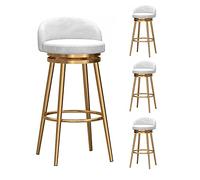 Set of Counter with Back, Farmhouse Kitchen Breakfast Bar Stools, 360° Swivel, Velvet Upholstered Seat, Gold Metal Legs, Height 75cm, Grey (4pcs White)