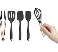 Set of Five Aqua and Rose Gold Silicone Mini Kitchen Utensil Set (Black)