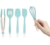 Set of Five Aqua and Rose Gold Silicone Mini Kitchen Utensil Set (Green)