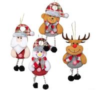 Set of Four Fabric Christmas Decorations with Santa Claus, Snowman, and Reindeer Themes for Seasonal Display on Trees or Around the House