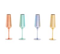 Set of Four Glass Champagne Flutes In Assorted Colours, Tapered Crystal Champagne Glasses With Sleek Stems Premier Housewares Multi One Size