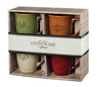 Set of Four Rustic Stoneware Coffee/Tea Mugs w/Bible Verses Sage Green, Ivory, Paprika Red, Pumpkin Orange Inspirational Coffee/Tea Cup for Men and Women