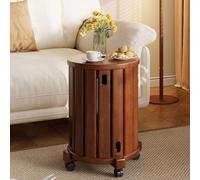 Set of four stackable stools. Multifunctional wooden round side table with casters. Minimalist design makes it easy to move around in the kitchen, living room, office, or bedroom.