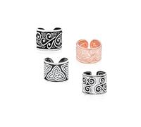 Set of Four Unisex Boho Celtic Knot Bali Tribal Style Swirl Vine Wide Ear Cuff Earring Helix 1 Piece Non Pierced Cartilage Black Oxidized Rose Gold Plated .925 Sterling Silver