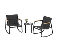 Set of Garden Rocking Chair with Armrests and Table for Relaxing Outdoors, Ink Black / 2-Seat