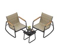 Set of Garden Rocking Chair with Armrests and Table for Relaxing Outdoors, Light Brown / 2-Seat