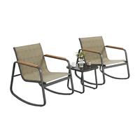 Set of Garden Rocking Chair with Armrests and Table for Relaxing Outdoors, Light Brown / 2-Seat