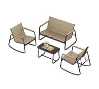 Set of Garden Rocking Chair with Armrests and Table for Relaxing Outdoors, Light Brown / 4-Seat