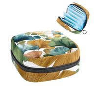 Set of Ginko Leaves Pattern Sanitary Napkin Storage Bag, Large Menstrual Cup Pouch with Zipper, Period Pads Bag Store Panty Liners Tampons for Girls Women