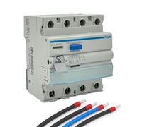 Set of Hager CDA440D FI Switch 4-Pin 40A / 30mA Type A + 4 High-Quality Wiring Bridges 10 mm² - 40 cm, with Wire End Ferrules, 3 x Black - 1 x Blue - for Electric Distributor RCD