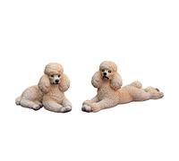 Set of Miniature Poodle Garden Statue Dog Figurines Resin Sculpture Forest Animal Statue Outdoor Decor Yard Planter Flower Pot Ornaments(Beige)